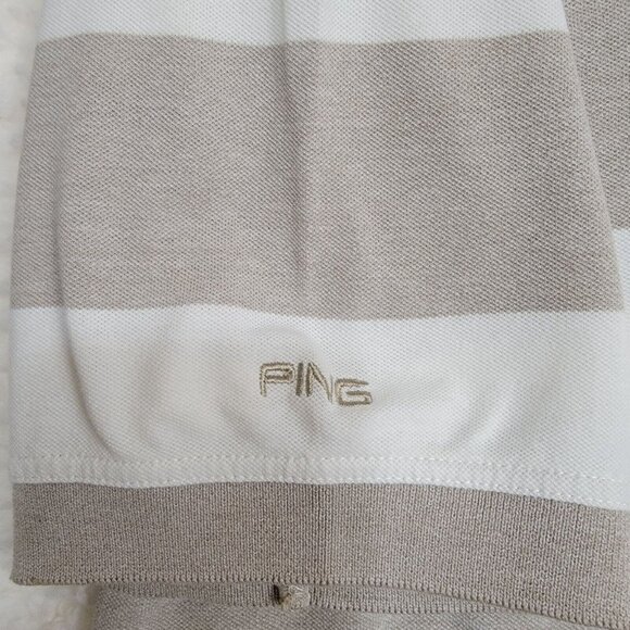 Ping Collection Mens Striped Polo Shirt Beige & White 58% Cotton 39 Polyester Si - Picture 6 of 10